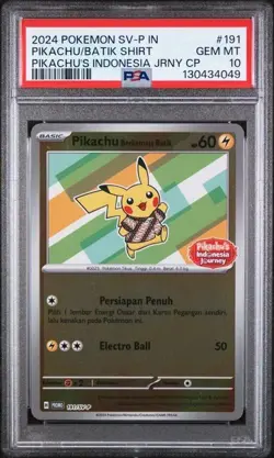 2024 POKEMON PIKACHU/BATIK SHIRT PIKACHU'S INDO JRNY CP SV-P PROMO #191 PSA 10 - Image 1