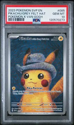 POKEMON PIKACHU/GREY FELT HAT 2023 SVP EN-SV BSP #085 POKEMON X VAN GOGH PSA 10 - Image 1