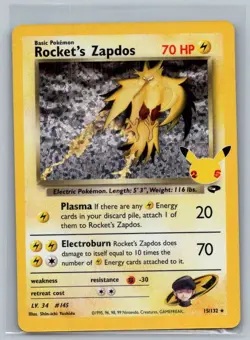 Rocket's Zapdos 15/132 holo Celebrations: Classic Collection Pokemon NM - Image 1