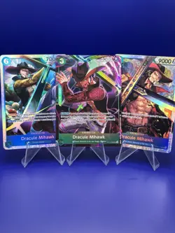 BANDAI ONE PIECE Dracule Mihawk Lot x3 OP01-070 SR-OP09-048 SR-ST12-003 SR Promo - Image 1