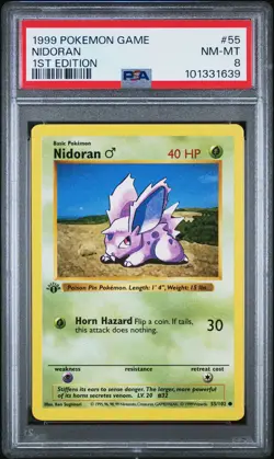 PSA 8 - Pokemon Card - Base 55/102 - NIDORAN (common) *1st Edition* - NM-MT - Image 1