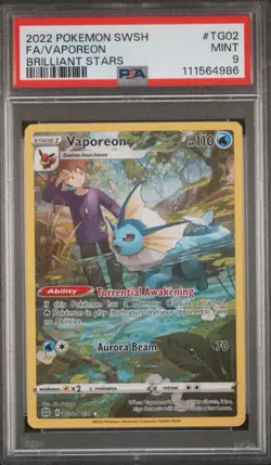 2022 Pokemon SWSH Brilliant Stars Trainer Gallery Vaporeon TG02/TG30 PSA 9 - Image 1