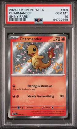 2024 POKEMON PAF EN-PALDEAN FATES SHINY RARE #109 CHARMANDER PSA 10 - Image 1
