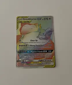 NM Eevee & Snorlax GX Secret Rare 191/181 Team Up Holo Pokemon Card TCG English - Image 2