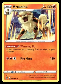 Arcanine 028/192 Rare Rebel Clash Pokemon NM - Image 1