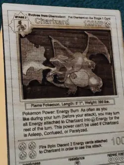 Wood Charizard Card Handcrafted Wooden Pokemon Card 3d Charizard 6" - Image 3