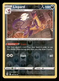 Liepard SWSH09: Brilliant Stars #091/172 Rare Reverse Holo Pokemon LP - Image 1
