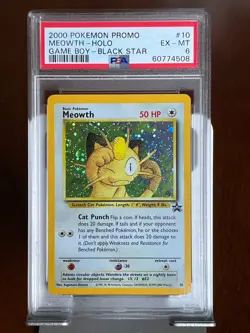 Pokemon Meowth 10 Black Star Promo Game Boy Holo PSA 6 - Image 1