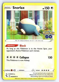 Snorlax 055/078 Holo Rare Pokemon GO Pokemon Holo NM - Image 1
