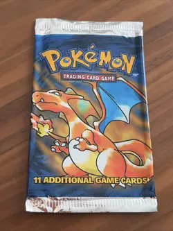 Pokemon Unlimited Base Set Booster Pack Charizard Artwork Empty Wrapper - Image 1