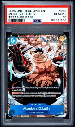 2025 ONE PIECE OP13 #058 MONKEY D. LUFFY TREASURE RARE PSA 10 GEM MINT - Image 1
