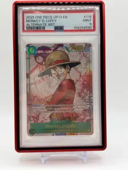 2025 ONE PIECE OP13-118 EN MONKEY D. LUFFY ALT ART PSA 9 w/ Guard - Image 1