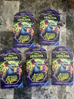 ✅ IN Hand Lot Of 5 Disney Lorcana: Attack of the Vine! Sleeved Booster Packs - Image 1