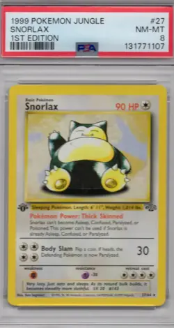 Pokemon TCG Snorlax 27/64 Jungle 1st Edition Non-Holo PSA 8 *NEW CERT* - Image 1
