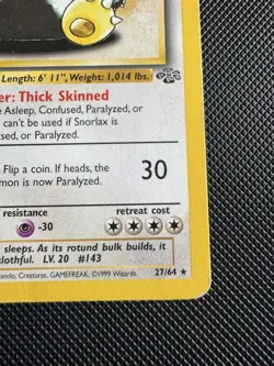 Pokemon WOTC TCG Snorlax 27/64 Jungle Non Holo Rare 1999 MP - Image 2