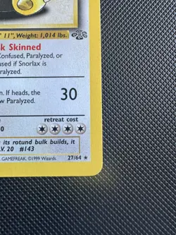 Pokemon WOTC TCG Snorlax 27/64 Jungle Non Holo Rare 1999 LP - Image 2