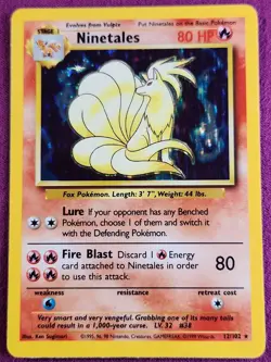 Pokemon TCG Base Set Vintage Holo Unlimited Rare Card 12/102 Ninetails MP 1999 - Image 1