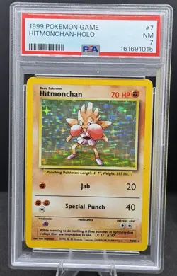 Hitmonchan Holo 7/102 Base Set 1999-2000 Game Pokemon PSA 7 - Image 1