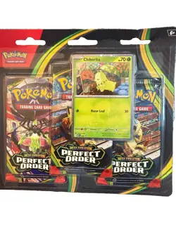 Pokemon TCG 3-Pack Blister (Chikorita) Perfect Order New Sealed - Image 1