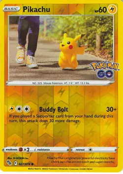Pikachu 027/078 Common Pokemon GO Pokemon Reverse Holo Near Mint - Image 1