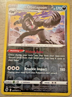 Pokemon TCG Galarian Obstagoon 037/073 Champion's Path Reverse Holo Rare Card - Image 1