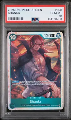 2025 One Piece EN OP13-028 Shanks SR PSA 10 GEM MINT - Image 1