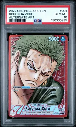 Bandai One Piece Roronoa Zoro OP01-001 Romance Dawn Leader Alt Art Foil PSA 10 - Image 1
