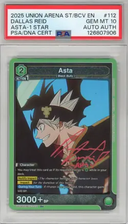 PSA GEM MINT 10 Signed Dallas Reid Asta (112) - UE08ST: Black Clover Starter - Image 1