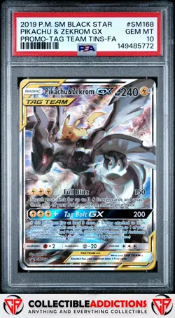 2019 Pokemon Sm Black Star Promo #SM168 Pikachu & Zekrom Gx PSA 10 - Image 1