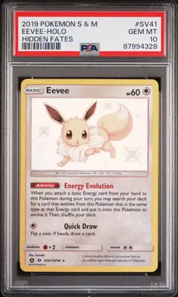 PSA 10 Eevee SV41/SV94 Shiny Holo Rare Hidden Fates: Shiny Vault 2019 - Image 1