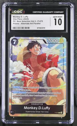 2025 One Piece PC Best Selection Vol.3 Promo Alt Monkey D. Luffy P-075 CGC 10 - Image 1