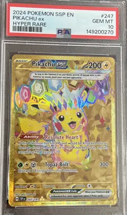 2024 POKEMON SSP EN-SURGING SPARKS HYPER RARE #247 PIKACHU EX PSA 10 - Image 4