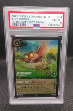 Ravensburger Disney Lorcana TCG Archimedes-Resourceful Owl Promo Holo #34 PSA 8 - Image 1