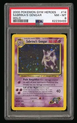 Pokemon 2000 Gym Heroes Sabrina's Gengar Holo Card 14/132 NM-MT PSA 8 - Image 1