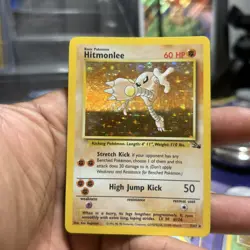 Pokemon TCG Hitmonlee 7/62 Fossil Set Holo Rare Card Vintage WOTC 1999 LP - Image 1