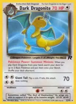Heavily Played Dark Dragonite - 22/82 - Rare - Unlimited Edition Pokemon Team Ro - Image 1