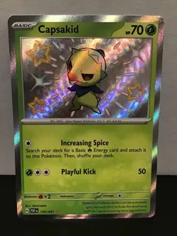 Capsakid 106/091 Shiny Holo Rare Pokemon Paldean Fates - Image 1