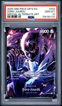 2025 One Piece OP12 EN Zoro Juurou Special Alternate Art #004 PSA 10 GEM MINT - Image 1