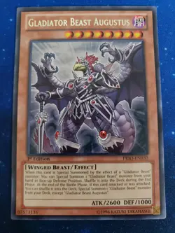 Yugioh Gladiator Beast Augustus PRIO-EN030 Rare 1st Edition - Image 1