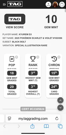 2025 Pokemon Card English Black Bolt - Kyurem EX 165/086 SIR - TAG 10 - PSA CGC - Image 4
