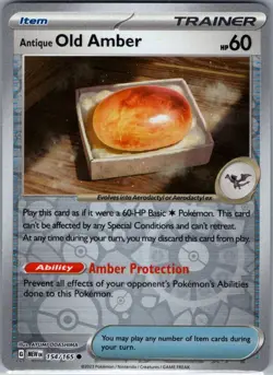 Antique Old Amber 154/165 Reverse Holo Scarlet & Violet 151 - Pokemon Card - NM - Image 1