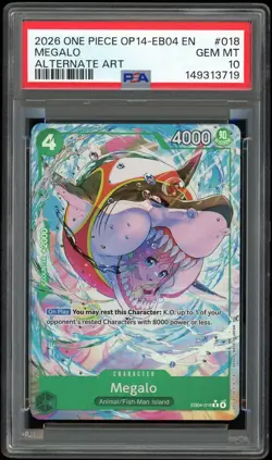 2026 ONE PIECE OP14 EB04 THE AZURE SEA'S SEVEN ALTERNATE ART #018 MEGALO PSA 10 - Image 1
