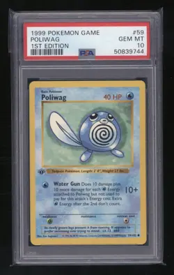 POKEMON 1st Edition Shadowless Base Set POLIWAG 59/102 Common PSA 10 GEM MINT - Image 1