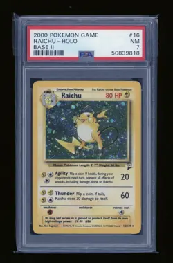 POKEMON Base Set 2 RAICHU 16/130 Holo Rare PSA 7 NM Vintage WOTC - Image 1
