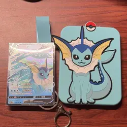Pokemon S-Chinese Vaporeon Keychain Card Guard Display and Vaporeon V Card - Image 1