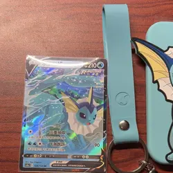 Pokemon S-Chinese Vaporeon Keychain Card Guard Display and Vaporeon V Card - Image 3