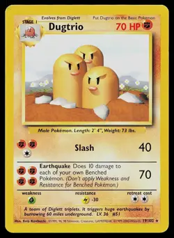 Pokemon Card Base Set Dugtrio 19/102 Rare 1999-2000 4th Print UK Exclusive - Image 1