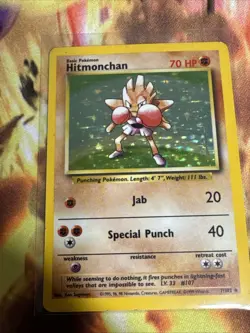 Pokemon TCG Hitmonchan Base Set Holo Unlimited Rare Card 7/102 MP Condition - Image 1