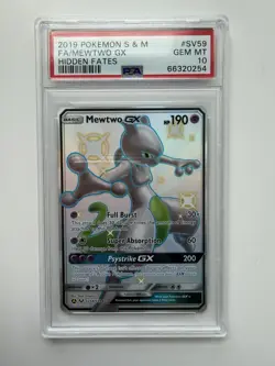 2019 MEWTWO POKEMON SUN MOON HIDDEN FATES #SV59 FULL ART GX SHINY PSA 10 - Image 1