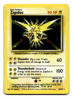 Zapdos Holo Rare Base Set 016/102 MP+ 1999 Pokemon Trading Card Game - Image 1